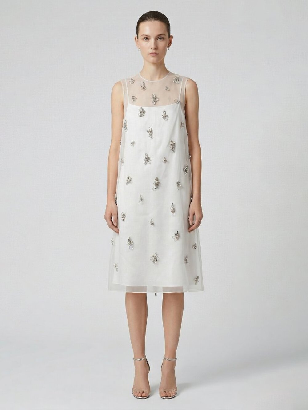 Givenchy Crystal Embellished Organza Shift Dress SS21 Ivory Size FR 36 US 4 NWT